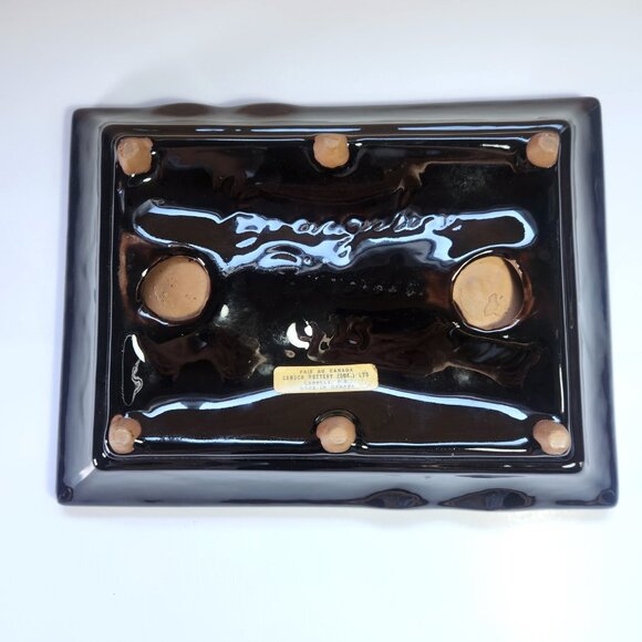 Evangeline Ceramic Ashtray Mid Century Modern Vintage Large Canada Black Orange - Picture 9 of 14